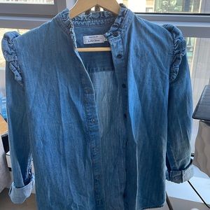 & other stories denim button down with ruffles